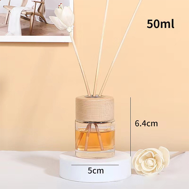 50ml 100ml 150ml 200ml圆形透明玻璃扩散器瓶带木制盖